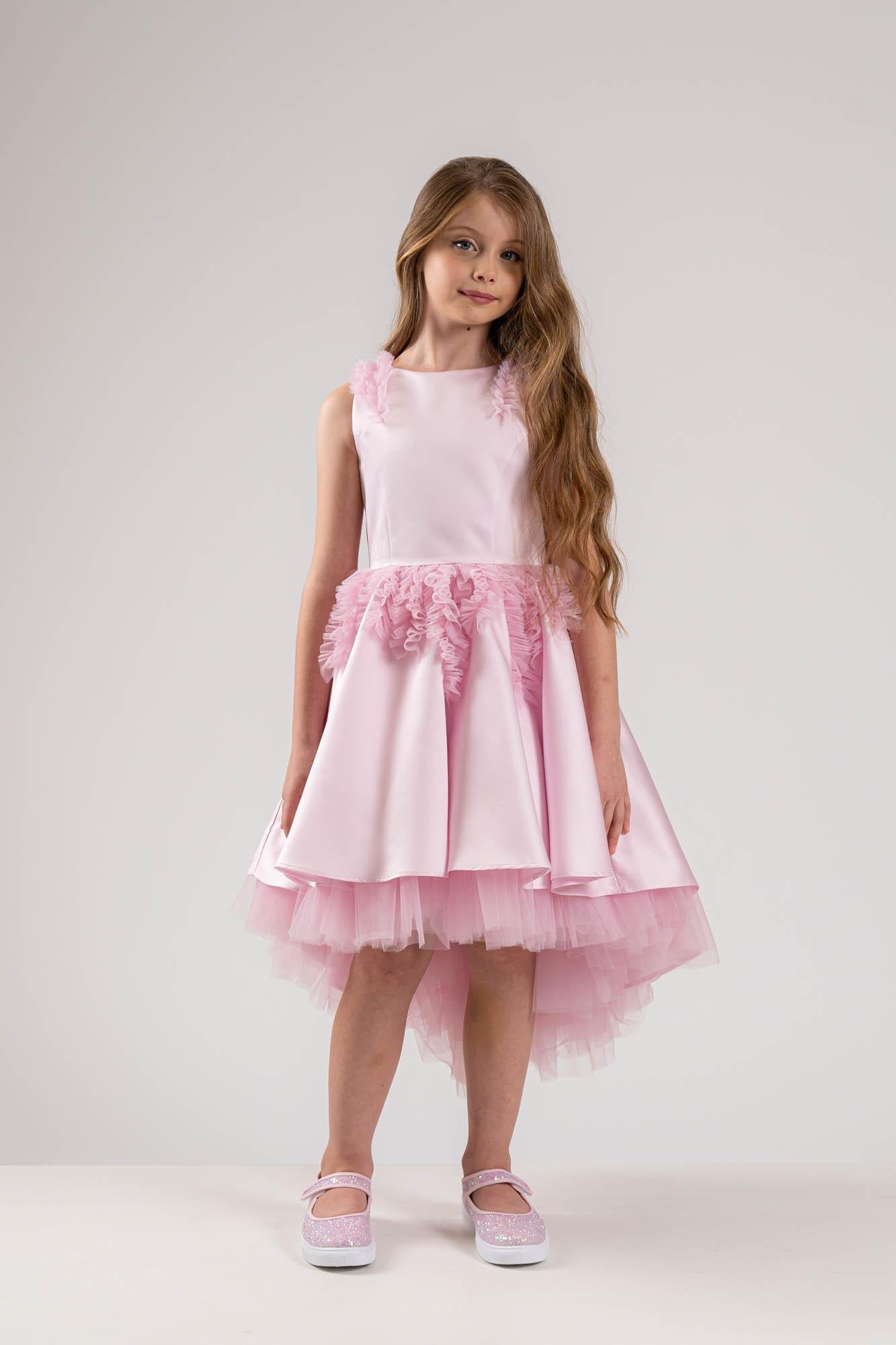 Abito cerimonia bambina Petit rosa con ruches - Child di Aurora Zonno