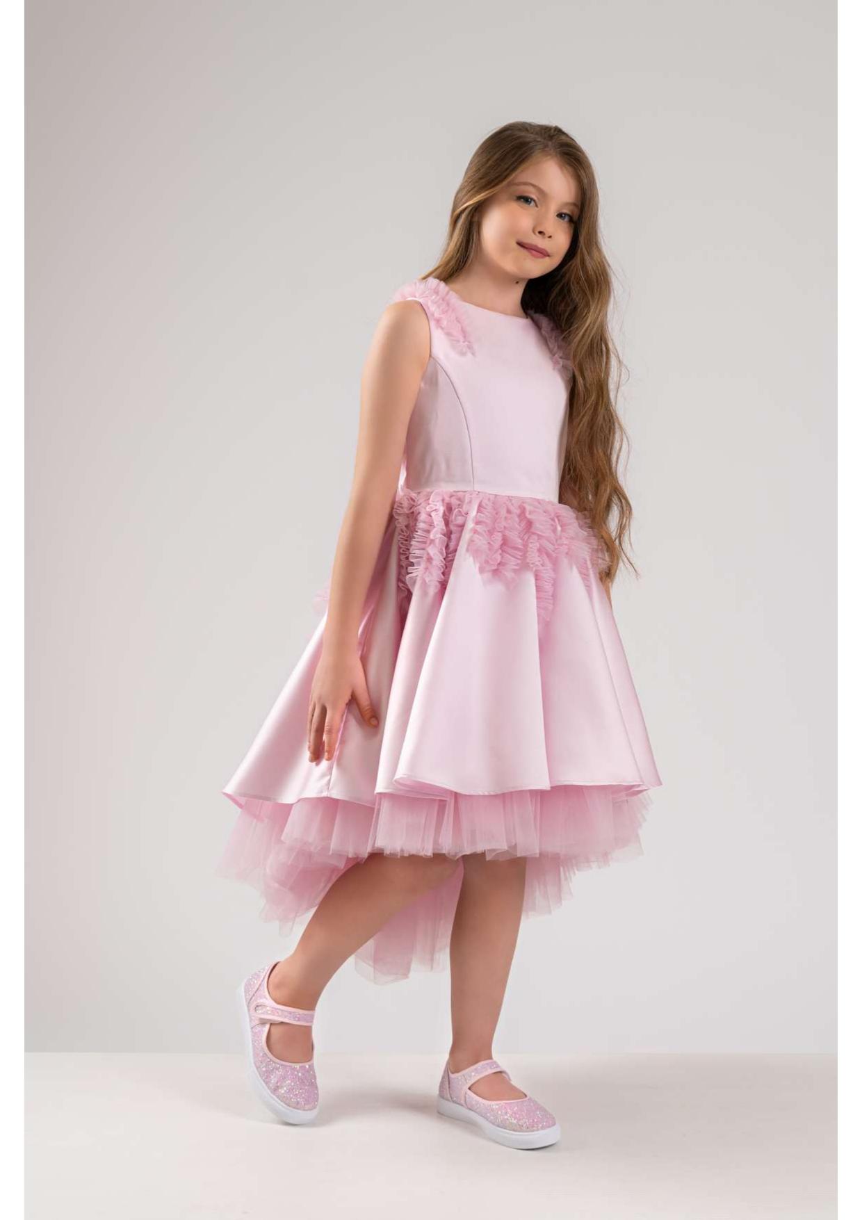 Abito cerimonia bambina Petit rosa con ruches - Child di Aurora Zonno