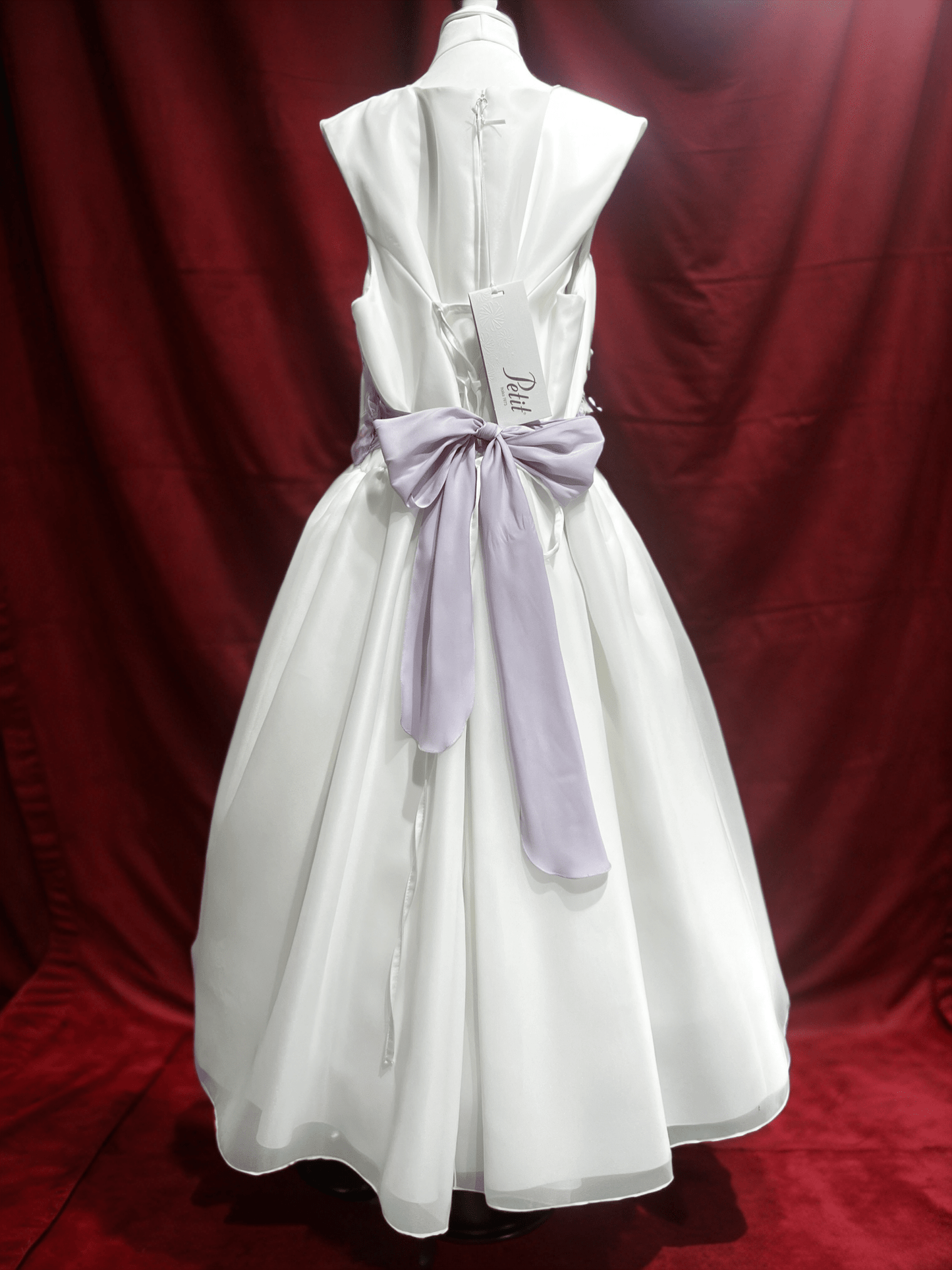 Abito cerimonia Petit in raso bianco con fiori glicine - Child di Aurora Zonno