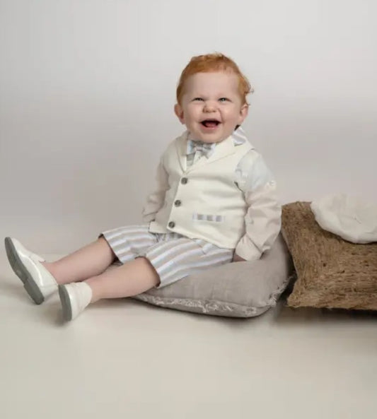Abito Battesimo Petit con righe celesti