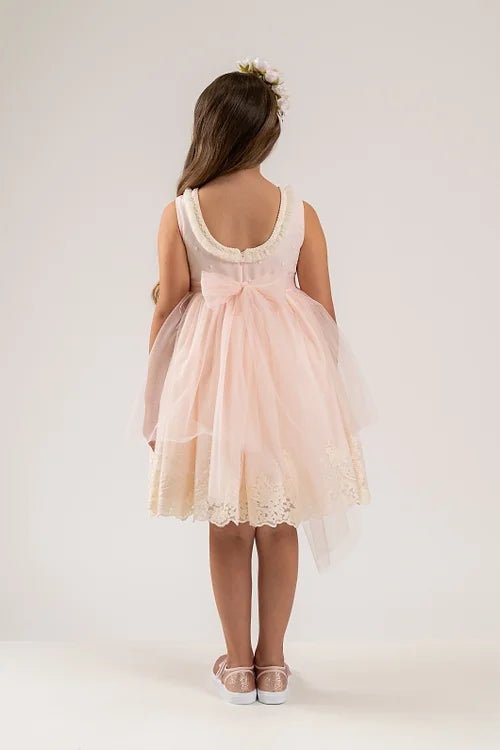 Abito cerimonia bambina Petit in tulle cipria con pizzo e fiori - Child di Aurora Zonno