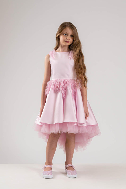 Abito cerimonia bambina Petit rosa con ruches - Child di Aurora Zonno