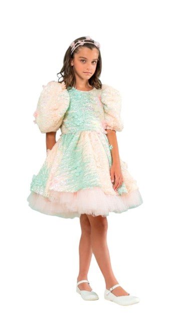Abito cerimonia Petit acqua e panna con paillettes - Child di Aurora Zonno