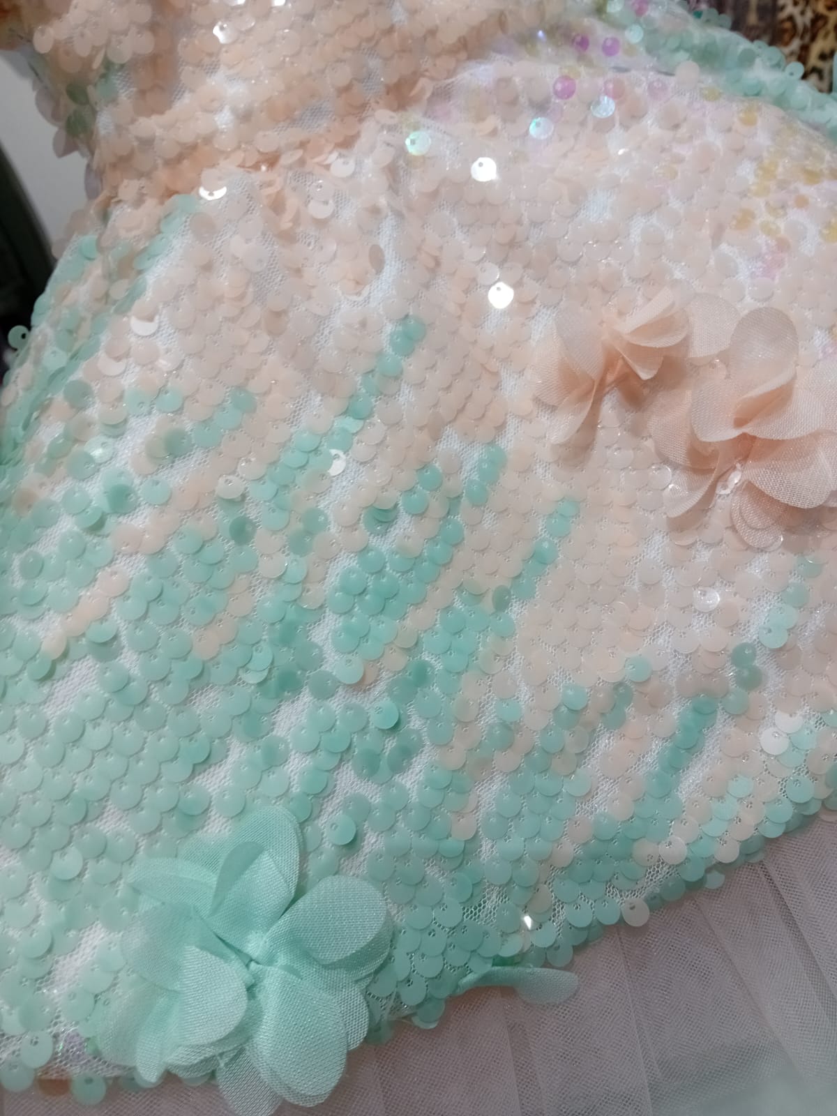 Abito cerimonia Petit acqua e panna con paillettes - Child di Aurora Zonno