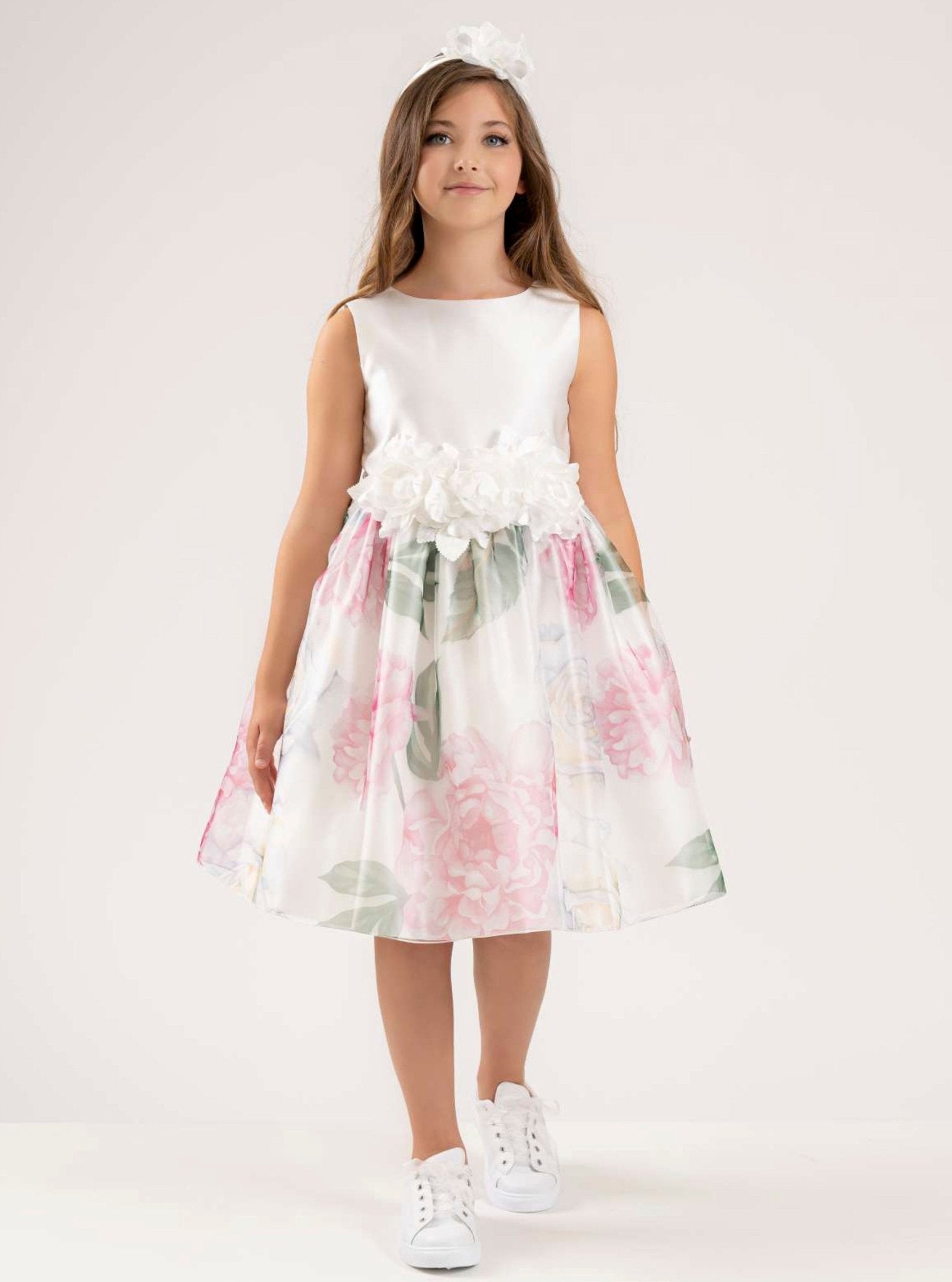 Abito cerimonia Petit bambina con gonna floreale in organza e fiori in vita - Child di Aurora Zonno