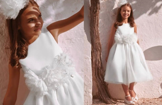 Abito cerimonia Petit bianco con fiori in tulle - Child di Aurora Zonno