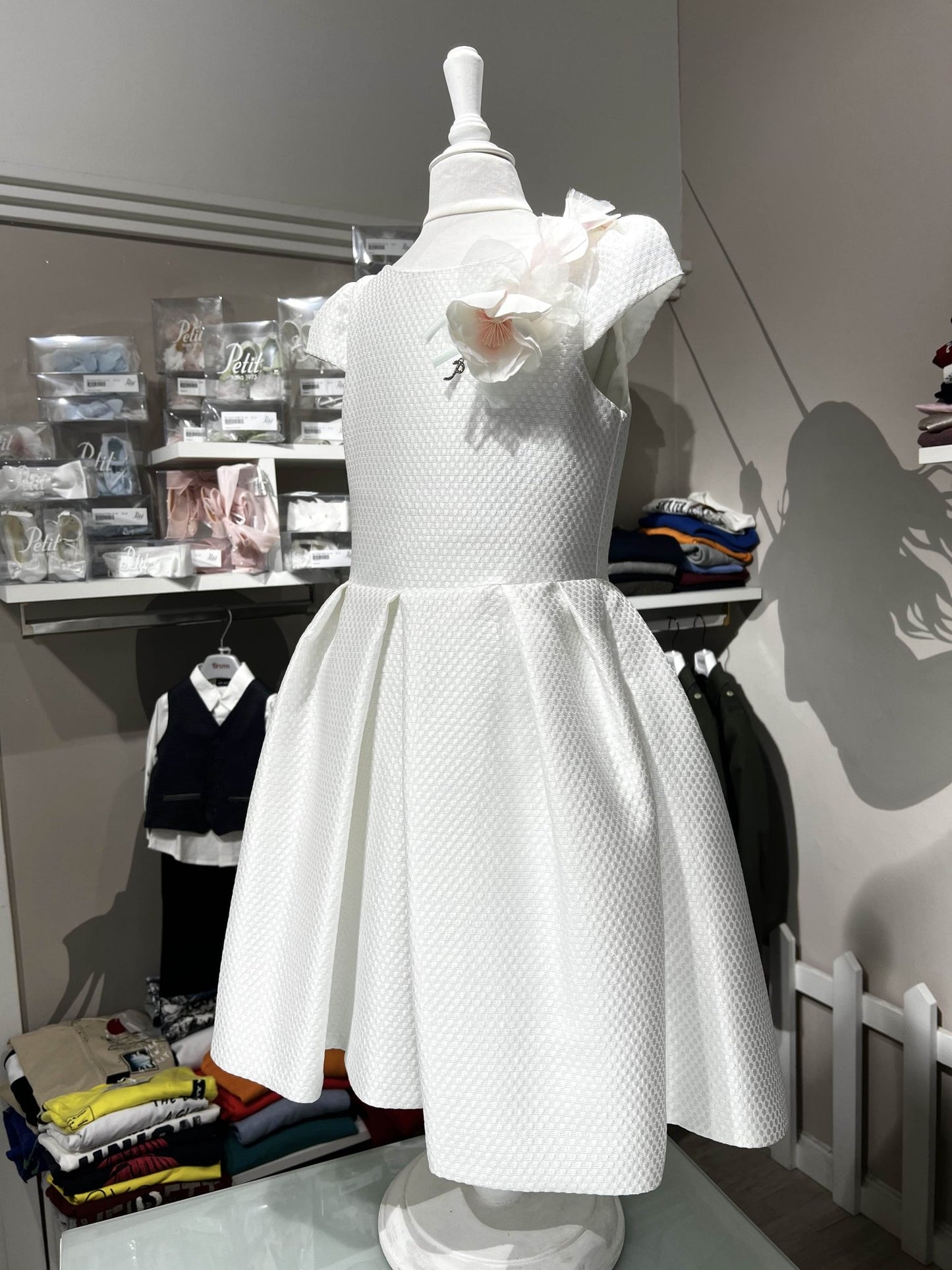 Abito Cerimonia Petit in Piquet Bianco con Orchidee - Child di Aurora Zonno