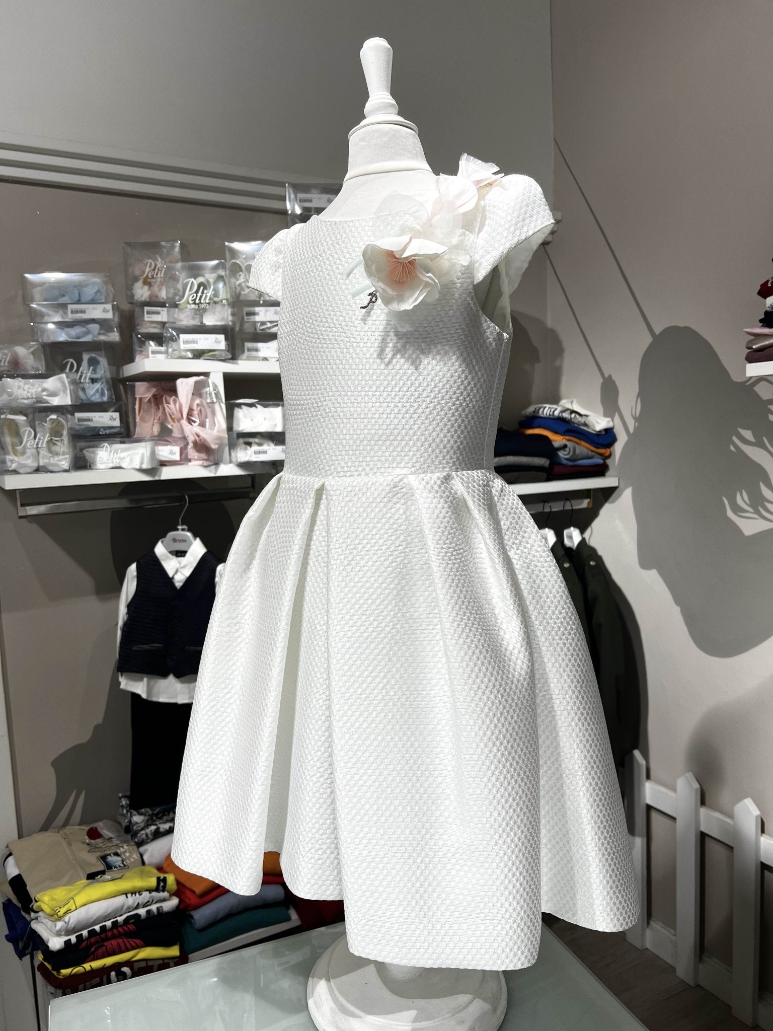 Abito Cerimonia Petit in Piquet Bianco con Orchidee - Child di Aurora Zonno