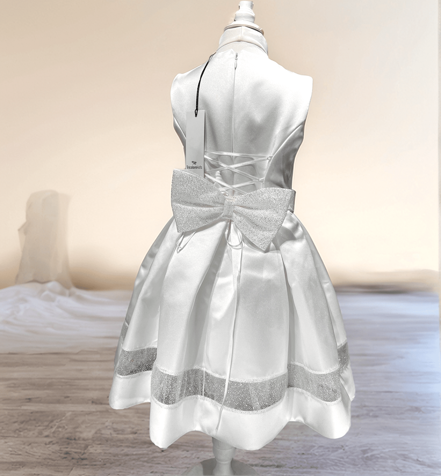 Abito cerimonia Tricolorekids bianco con dettagli glitter argento - Child di Aurora Zonno