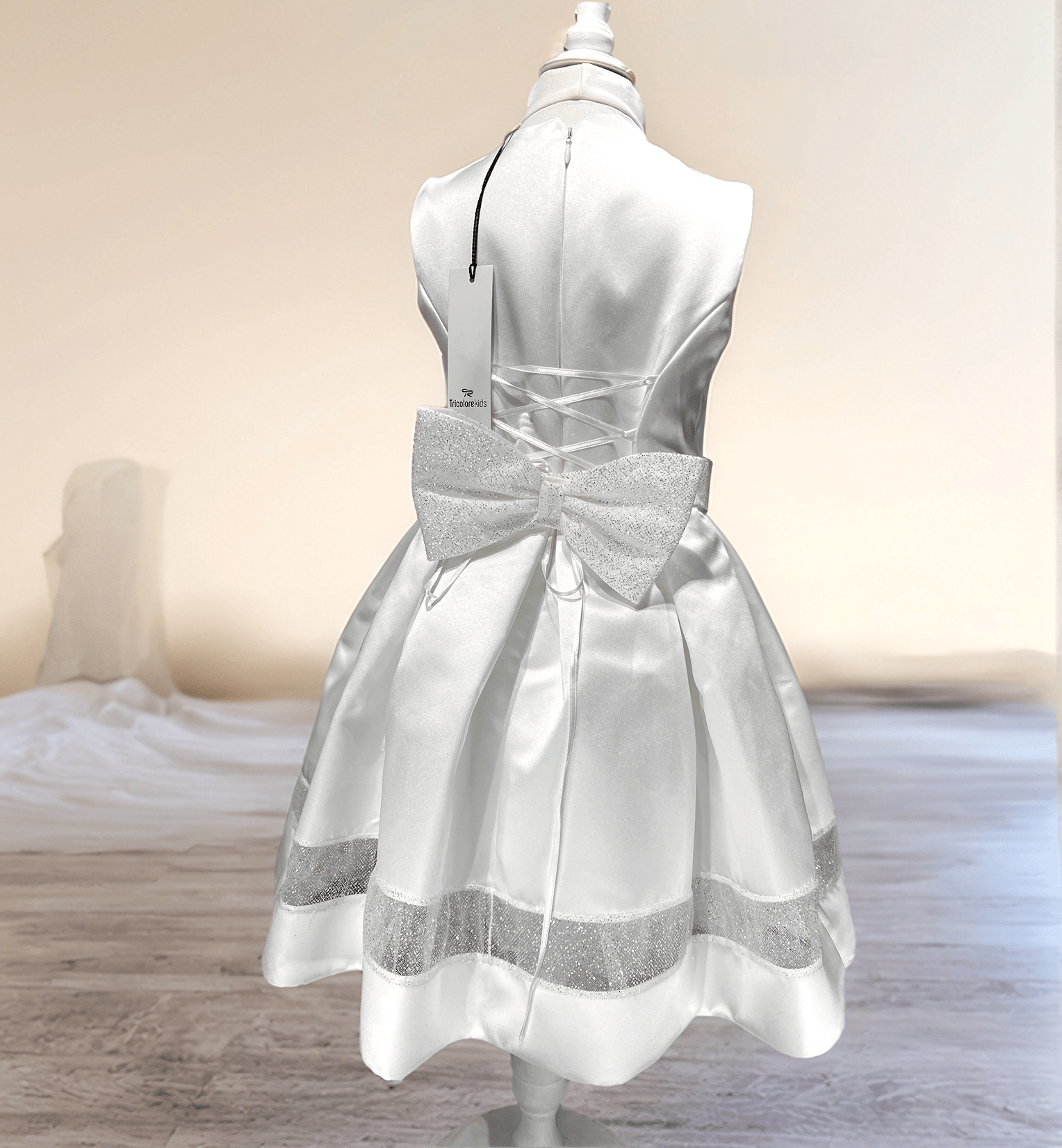 Abito cerimonia Tricolorekids bianco con dettagli glitter argento - Child di Aurora Zonno