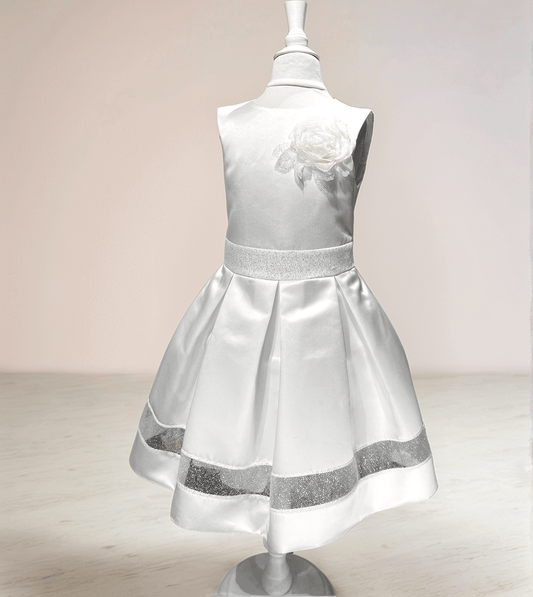 Abito cerimonia Tricolorekids bianco con dettagli glitter argento - Child di Aurora Zonno