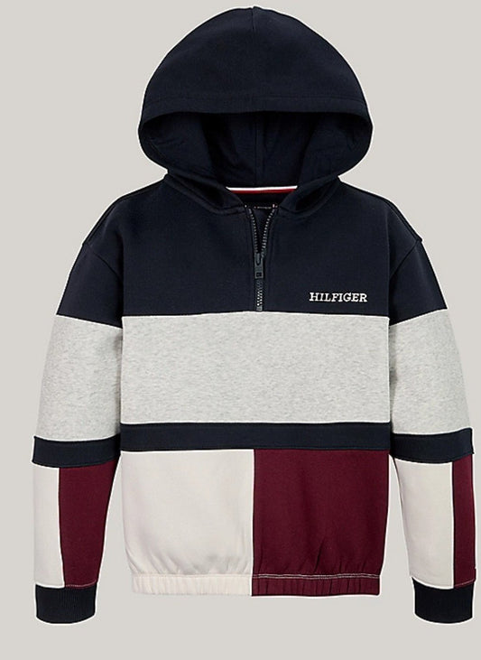 Felpa color block con cappuccio e mezza zip Tommy Hilfiger - Child di Aurora Zonno